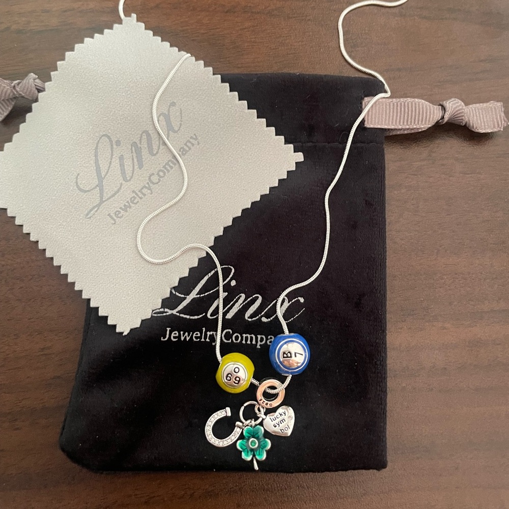 22in Silver Necklace with Bingo Charms 925 sterling silver